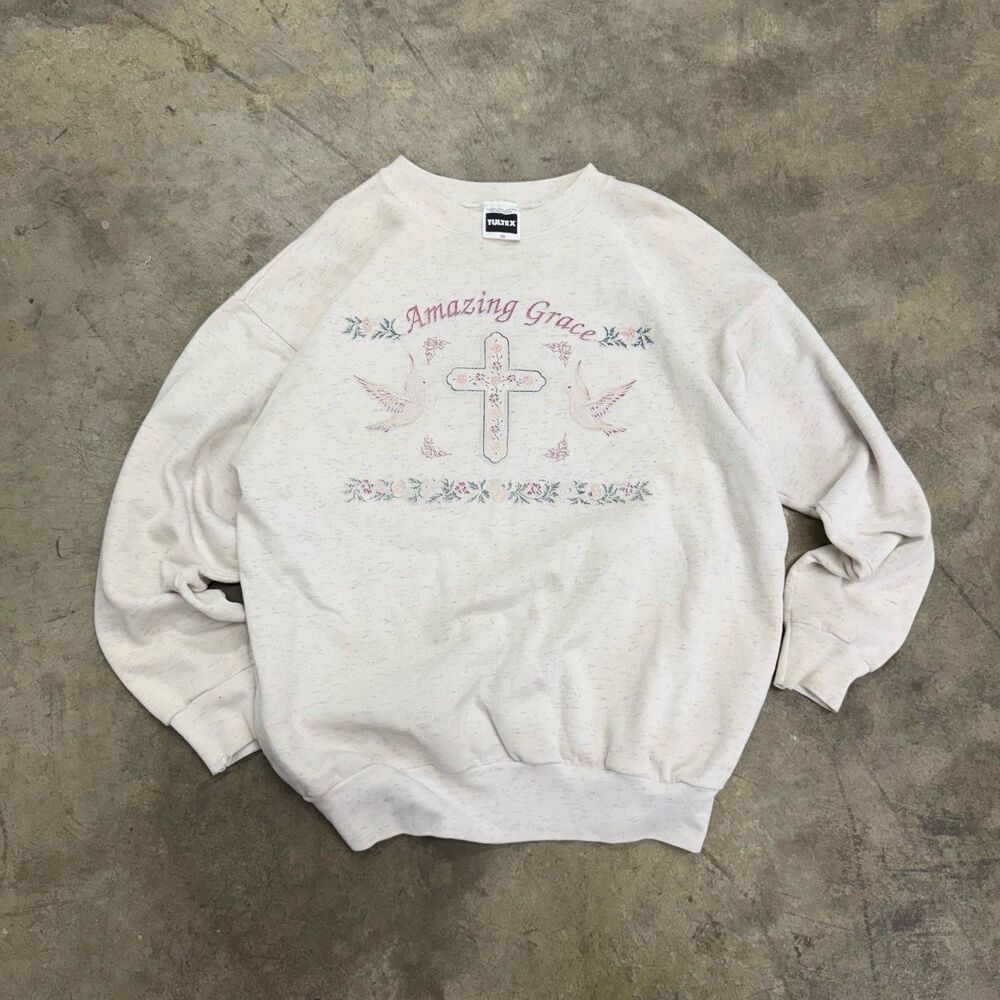 Vintage Tultex coquette cottagecore y2k Amazing grace cross sweatshirt - Picture 1 of 7